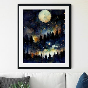 Nachthimmel Print, Sternennacht, Sternenmuster, Sternen Poster, Vollmond Magie, druckbare Sternenkarte Poster, Mond und Sterne Dekoration, Mond Art
