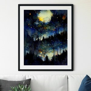 Nachthimmel Druck, Sternenhimmel, Sternenmuster, Sterne Poster, Vollmond Magie, druckbares Sternen chart Poster, Mond und Sterne Dekoration, Mond Kunst