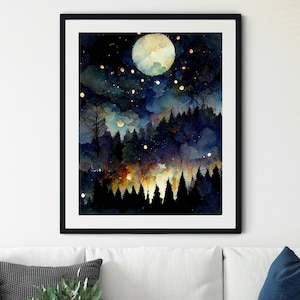 Nachthimmel Print, Sternennacht, Sternenmuster, Sternen Poster, Vollmond Magie, druckbare Sternenkarte Poster, Mond und Sterne Dekoration, Mond Art