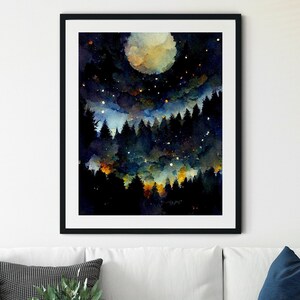 Nachthimmel Print, Sternennacht, Sternenmuster, Sternen Poster, Vollmond Magie, druckbare Sternenkarte Poster, Mond und Sterne Dekoration, Mond Art