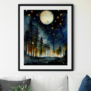 Nachthimmel Print, Sternennacht, Sternenmuster, Sternen Poster, Vollmond Magie, druckbare Sternenkarte Poster, Mond und Sterne Dekoration, Mond Art