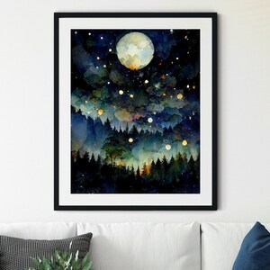 Nachthimmel Print, Sternennacht, Sternenmuster, Sternen Poster, Vollmond Magie, druckbare Sternenkarte Poster, Mond und Sterne Dekoration, Mond Art