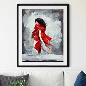 Red Scarf Woman Portrait Print, Moody Woman Portrait, Portrait Painting, Woman Painting, Vintage Portrait Painting, French Portrait Painting