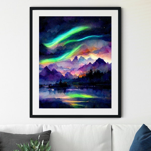 Aurora Borealis Art, Northern Lights Art, Night Sky Print, Starry Sky Wall Art, Night Wall Art, Colors of the Sky, Northern Lights Gift