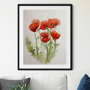 Red Poppies Print, Poppy Flowers Art, Poppies Watercolor, Abstract Poppy, Poppy Wall Art, Farmhouse Wall Decor, Poppy Painting, Red Flowers