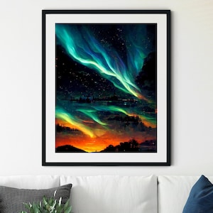 Aurora Borealis Kunst, Nachthimmel Druck, Nordlichter Kunst, Sternenhimmel Wandkunst, Nacht Wandkunst, Farben des Himmels, Nordlichter Geschenk
