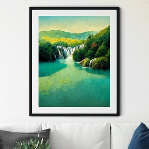 Croatia Wall Art, Neutral Lake Picture, Lake Landscape, Scenic Lake Painting, Lake Artwork, Lake Poster, Croatian Art, Croatia Print