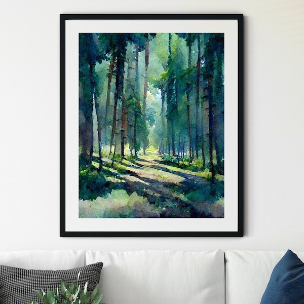 Misty Green Forest Print, Winter Forest Print, Misty Forest Print, Forest Wall Art, Green Trees Wall Art, Tree Wall Art, Adventure Art Print