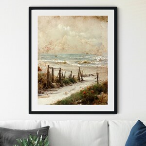 Rustic Coastal Print, Vintage Seaside Landscape Painting, Rustic Coastal Oil Painting, Vintage Coastal Wall Art, Beach Landscape Print