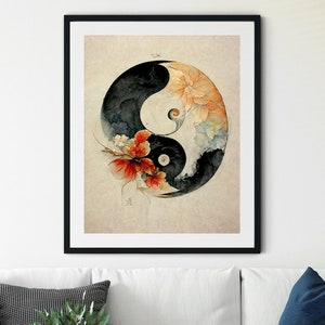 Yin Yang Printable Wall Art, Abstract Yin Yang Print, Boho Wall Art, 70s Wall Art, Zen Wall Art, Zen Print, Spiritual Art Print, Taoism Art