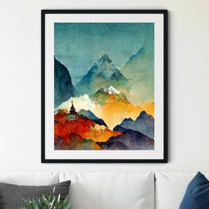 Minimalist Nepal Poster, Mountain Print, Nature Print, Mountain Wall Art, Mountain Lover Gift, Mountain Art Print, Mountains Print