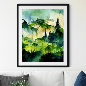Bos Prints, Regenwoud Bomen Kunst, Wildernis Print, Landschap Art Print, Bos Wall Art, Regenwoud Decor, Jungle Art Print