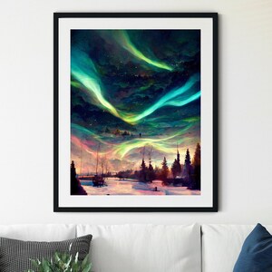 Aurora Borealis Kunst, Nachthimmel Druck, Nordlicht Kunst, Sternenhimmel Wandkunst, Nacht Wandkunst, Farben des Himmels, Nordlichter Geschenk