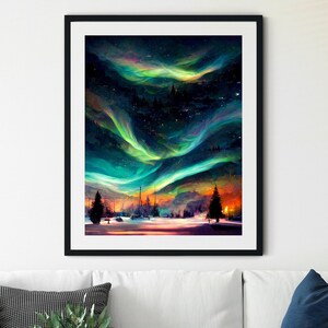 Aurora Borealis Kunst, Nachthimmel Druck, Nordlicht Kunst, Sternenhimmel Wandkunst, Nacht Wandkunst, Farben des Himmels, Nordlichter Geschenk