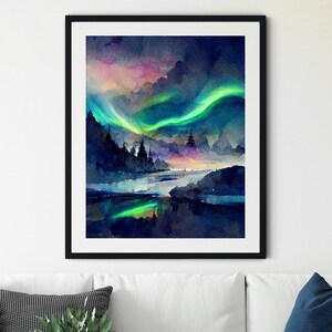 Aurora Borealis Kunst, Nordlicht Kunst, Nachthimmel Druck, Sternenhimmel Wandkunst, Nacht Wandkunst, Farben des Himmels, Nordlichter Geschenk