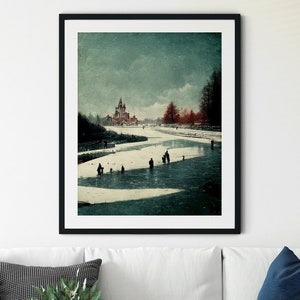People Ice Skating Print, Printable Wall Art, Christmas Print, Winter Decor, Winter Wall Art, Printable Christmas Wall Art, Holiday Print