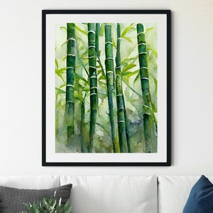 Bamboe print, bamboe schilderen, bamboe kunst aan de muur, groene bamboe, aquarel bamboe, bamboe kunst, kunst aan de muur Zen, Zen decor, bamboe decor, Zen kunst