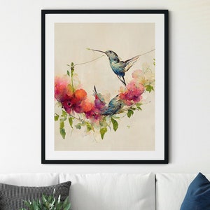 Hummingbird Print, Hummingbird Wall Art, Hummingbird Art, Hummingbird Drawing, Bird Lover Gift, Watercolor Bird, Printable Bird Art