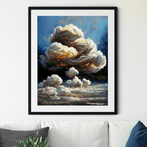 Clouds Print, Cloud Wall Art, Vintage Print, Cloudy Sky Painting, Cloud Oil Painting, Countryside Print, Nursery Wall Art, Clouds Painting
