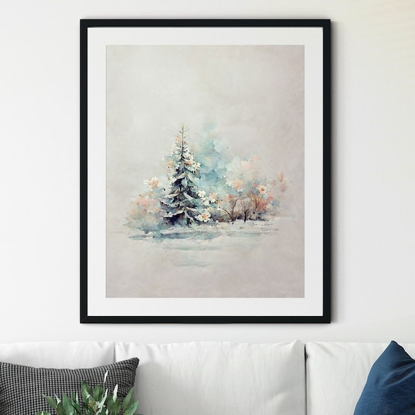 Winter Landscape Print, Forest Wall Art, Watercolor Landscape Printable Wall Art, Winter Art, Winter Landscape, Rustic Forest Painting