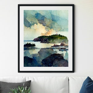 Acadia National Park Print, National Park Art, Maine Acadia National Park, Maine Print, Bass Harbor Print, Lighthouse Retro Travel Poster
