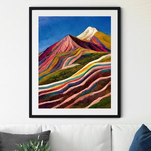 Peru Print, Vinicunca Rainbow Mountain Print, Rainbow Mountain Peru Painting, Rainbow Mountains Peru Print, Rainbow Mountain Wall Art