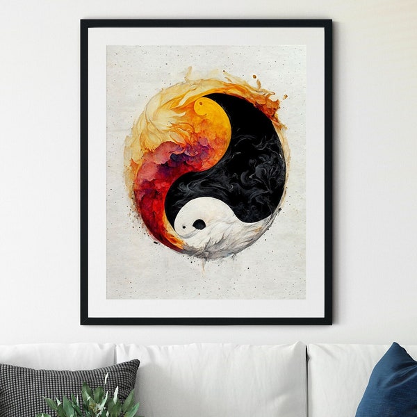 Yin Yang Printable Wall Art, Abstract Yin Yang Print, Boho Wall Art, 70s Wall Art, Zen Wall Art, Zen Print, Spiritual Art Print, Taoism Art