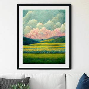 Spring Printable Wall Art, Spring Meadow Painting, Vintage Landscape Print, Country Field Printable, Spring Prints, Spring Landscape Print