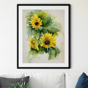 Sunflower Print, Botanical Home Decor, Sunflower Printable, Sunflower Print Wall Art Digital Download, Plant Poster, Watercolor Flower Print