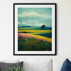 Spring Printable Wall Art, Spring Meadow Painting, Vintage Landscape Print, Country Field Printable, Spring Prints, Spring Landscape Print
