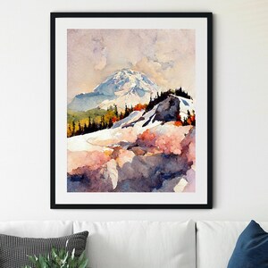 Gravure du mont Rainier, Affiche du parc national du mont Rainier, Impression d’art mural du mont Rainier, Art du nord-ouest du Pacifique, Gravure de montagne, Peinture de montagne