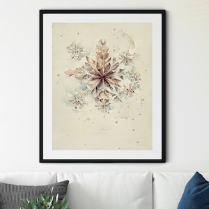 Snowflake Print, Snowflake Printable, Snowflake Art Print, Christmas Prints, Silver Snowflake Print, Winter Wall Decor, Winter Prints