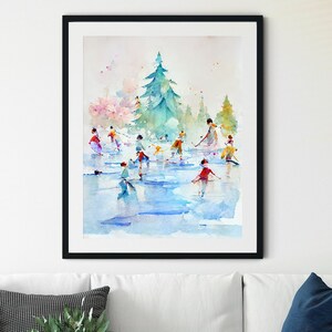 People Ice Skating Print, Printable Wall Art, Christmas Print, Winter Decor, Winter Wall Art, Holiday Print, Printable Christmas Wall Art
