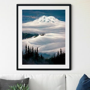 Gravure du mont Rainier, Affiche du parc national du mont Rainier, Impression d’art mural du mont Rainier, Art du nord-ouest du Pacifique, Gravure de montagne, Peinture de montagne