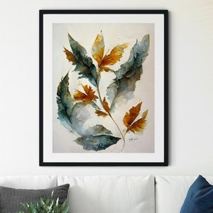 Watercolor Botanical Print Home Decor, Wall Decor, Leaf Print, Botanical Home Decor, Green Plants Wall Art, Plant Poster, Foliage Greenery