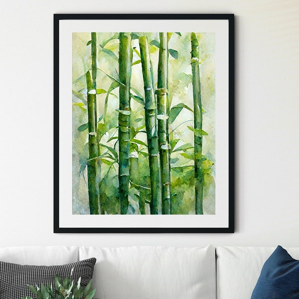 Impression de bambou, Peinture de bambou, Art mural en bambou, Bambou vert, Bambou aquarelle, Art du bambou, Art mural zen, Décor zen, Décor de bambou, Art zen