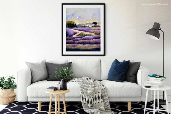 Lavender Field Print, Spring Printable Wall Art, Spring Meadow Painting, Country Field Printable, Spring Prints, Spring Landscape Print