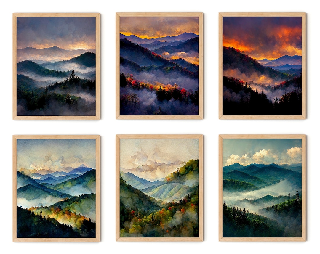 Great Smoky Mountains Print Set of 6, Smoky Mountains Wall Art, Great