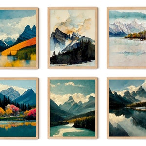 Banff Print Set of 6, Banff Art, Canada Print, Banff Wall Art, Banff National Park Travel Poster, Canada Wall Art, Banff Poster Printable