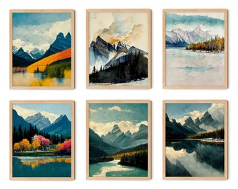 Banff Print Set of 6, Banff Art, Canada Print, Banff Wall Art, Banff National Park Travel Poster, Canada Wall Art, Banff Poster Printable