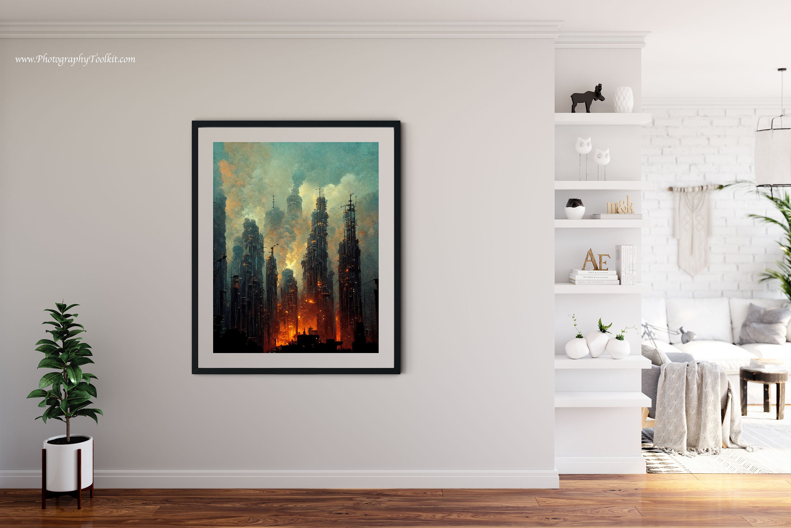 都市プリント、スカイラインプリント、都市風景画アートプリント、都市