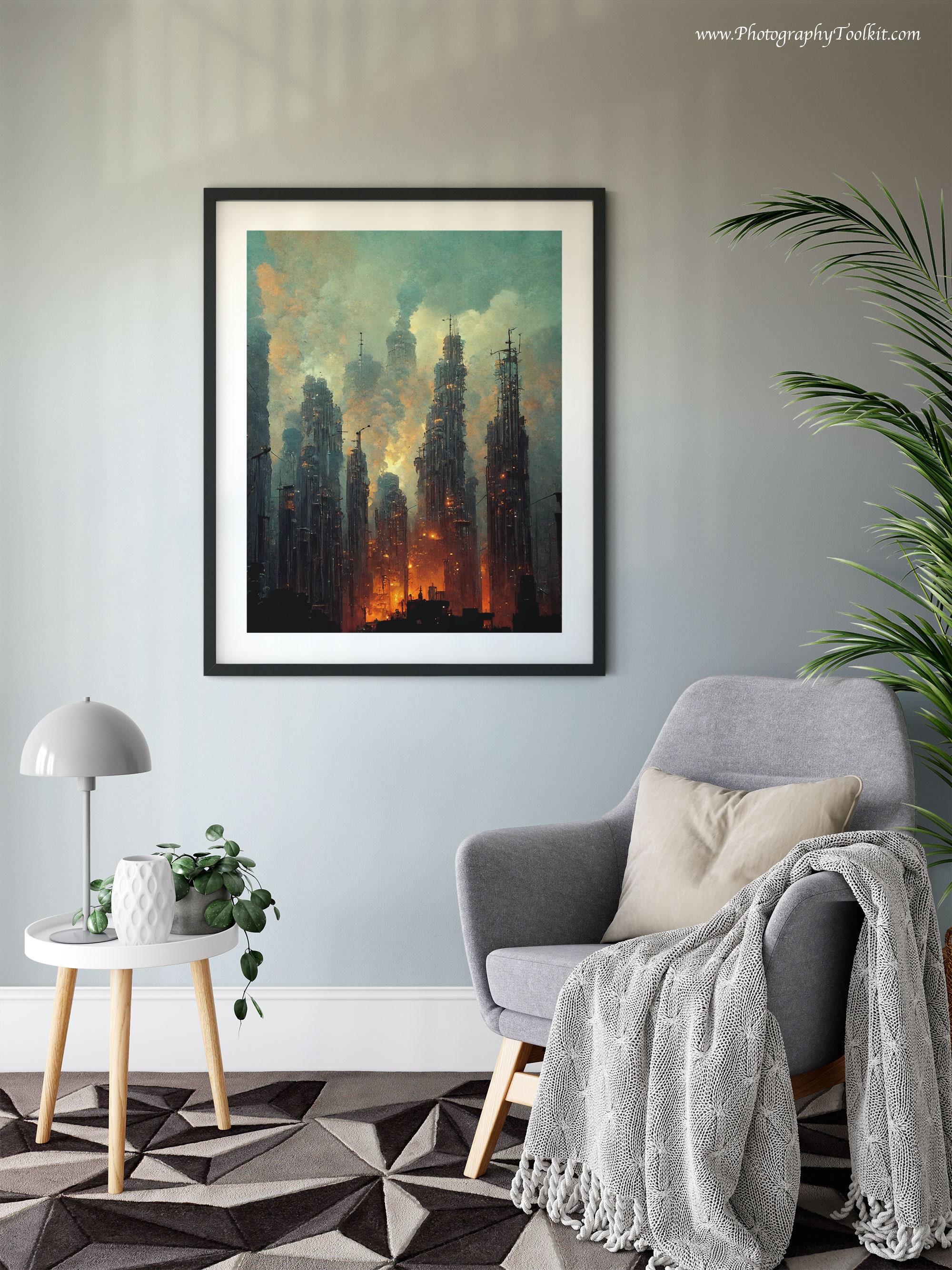 都市プリント、スカイラインプリント、都市風景画アートプリント、都市