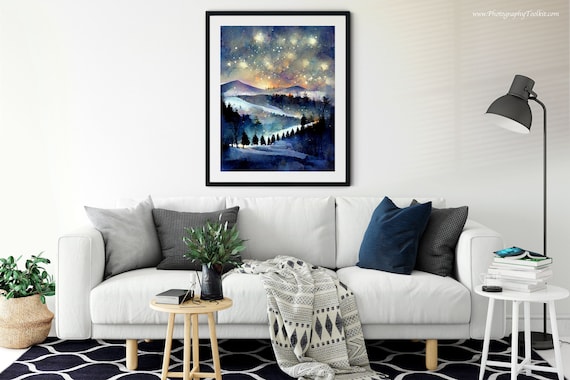 Winter Landscape Print, Snowy Landscape Art, Snowy Trees Art, Pine Tree Art, Printable Wall Art, Winter Wall Art, Christmas Tree Print