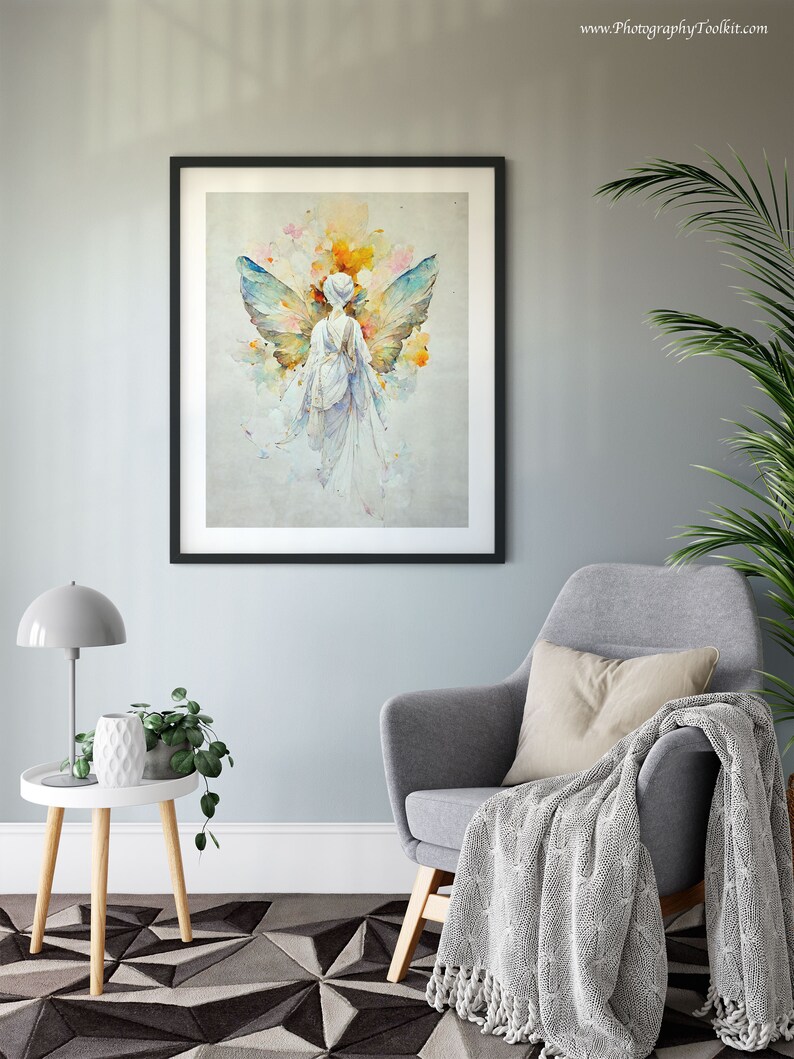Angel Artwork Print, Guardian Angel Print, Spiritual Gift, Angel Wings, Angel Wall Decor, Original Angel Art, Guardian Angel Art image 2