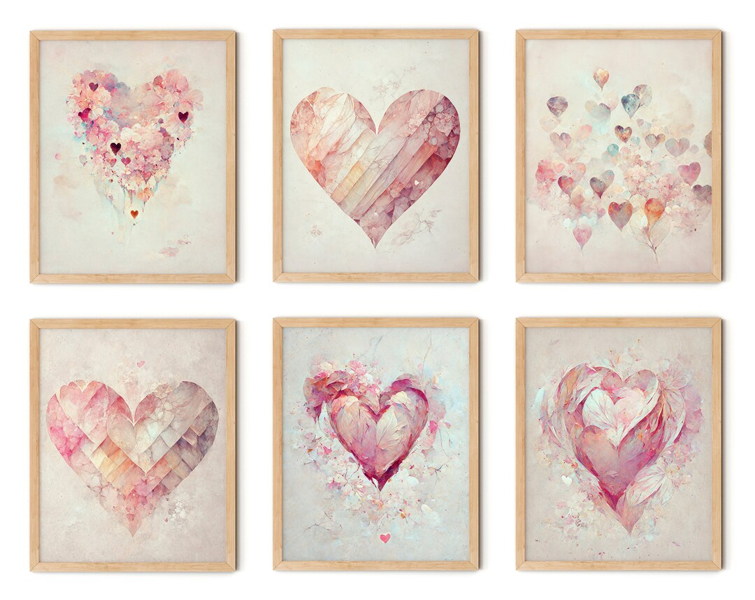 Watercolor Heart Print Set of 6, Heart Nursery Decor, Valentines Day