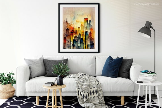 Cityscape Painting Art Print, Painting of a City Street at Night, Skyline Print, Printable Wall Art, Cityscape Art, Cityscape Print