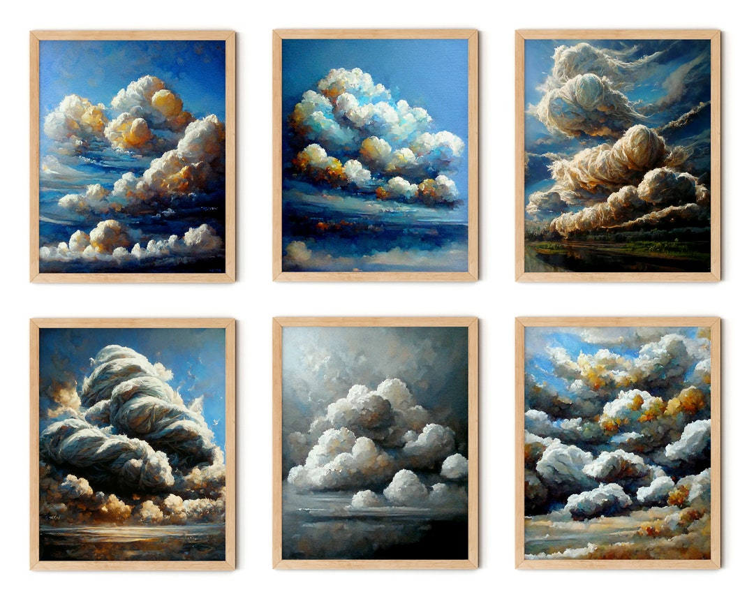 Clouds Print Set of 6, Cloud Wall Art, Vintage Print, Cloudy Sky