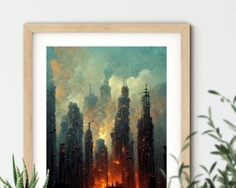 都市プリント、スカイラインプリント、都市風景画アートプリント、都市