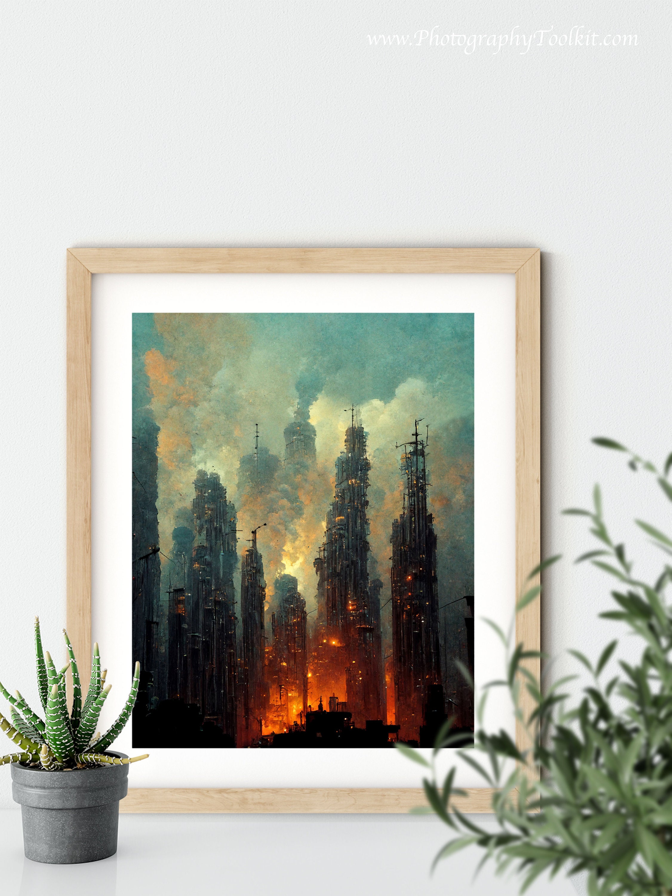 都市プリント、スカイラインプリント、都市風景画アートプリント、都市