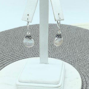 Coin pearl drop earring, Pearl coin earrings,  Bridal party pearl earring, Date pearl earrings , Silver pearl drops